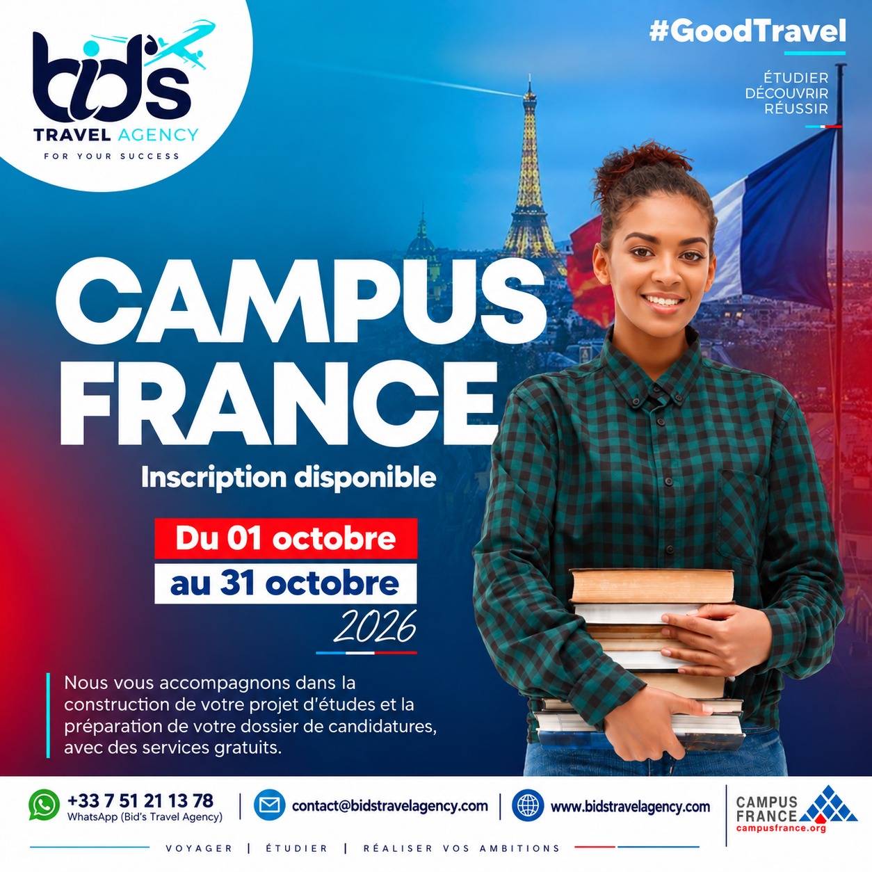 Campus France 2026 — BID'S TRAVEL AGENCY, inscriptions du 1er au 31 octobre 2026